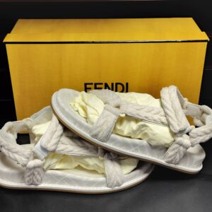 Fendi Feel White Braided Rope Logo Open Toe Strap Sandal Size 39