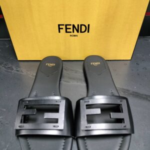 Fendi Baguette Black Leather Slides Size 40
